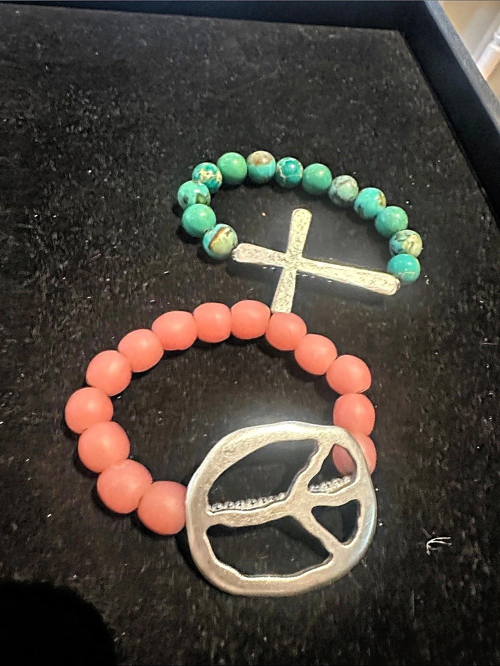 Set of 2 Peace and Cross beaded bracelets